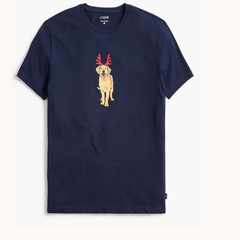 J. Crew Dark T-Shirt Dog Graphic Christmas animal print comfy preppy 100% cotton